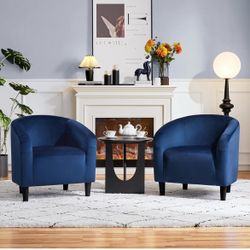 Compact Velvet Accent Chairs Set of 2 for Small Spaces, Navy Blue