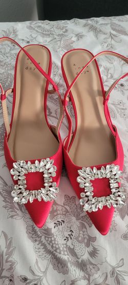 A New Day Red Satin Jeweled Slingback Flats