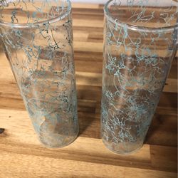 Vintage 7 “ Tall Crackled Glass Tumblers -2 