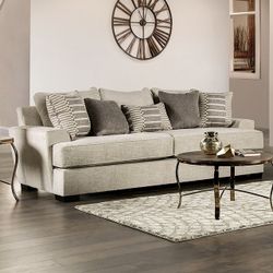 BEIGE CHENILLE SOFA COUCH - SILLON