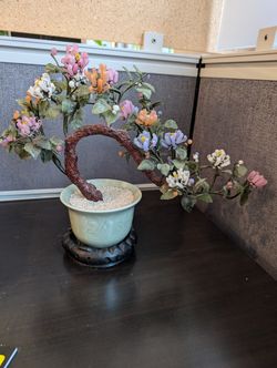 Vibrant Glass Floral Bonsai Tree Sculpture Potted Display