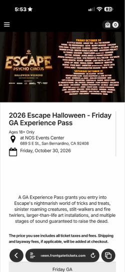 2026 Escape Halloween Friday GA Pass