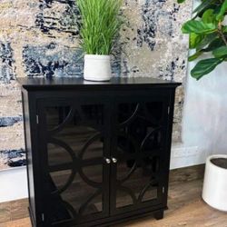 Black Storage Accent Cabinet With Glass(