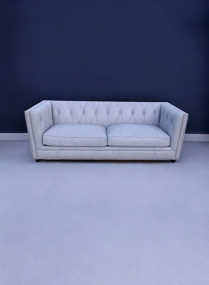 New Gray Leather Tufted Sofa - Free Delivery!