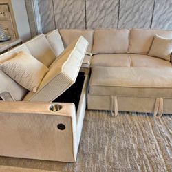 Beige or Black corduroy sectional pull out sofa bed sleeper sofa