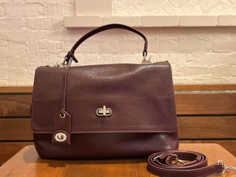 Women’s Burgundy Solid Satchel Top Handle Zip, Turn Lock, Strap