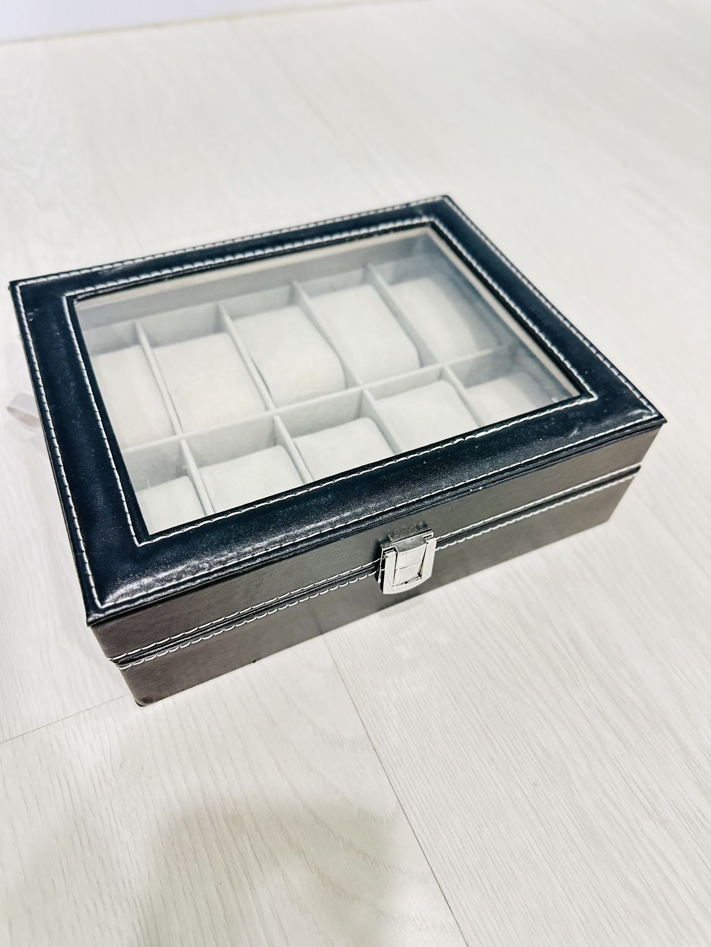 Watch Box Organizer, 12-Slot Watch Case with Large Glass Lid, Removable Watch Pillows, Gift for love