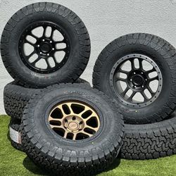 New 17” TRUX 6 lug Rims Chevy Silverado Wheels GMC Sierra Toyota 4Runner 33” A/T Tires 285/70R17 AMP Tacoma