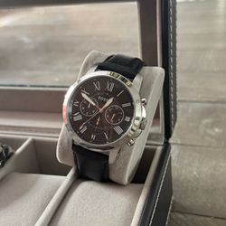 Fossil Chronograph Watch – Black Leather Strap – Excellent Condition