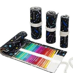 NEW! 36 Slot Pencil Wrap Roll Up Pouch Case (Constellation) NO PENCILS, JUST CASE