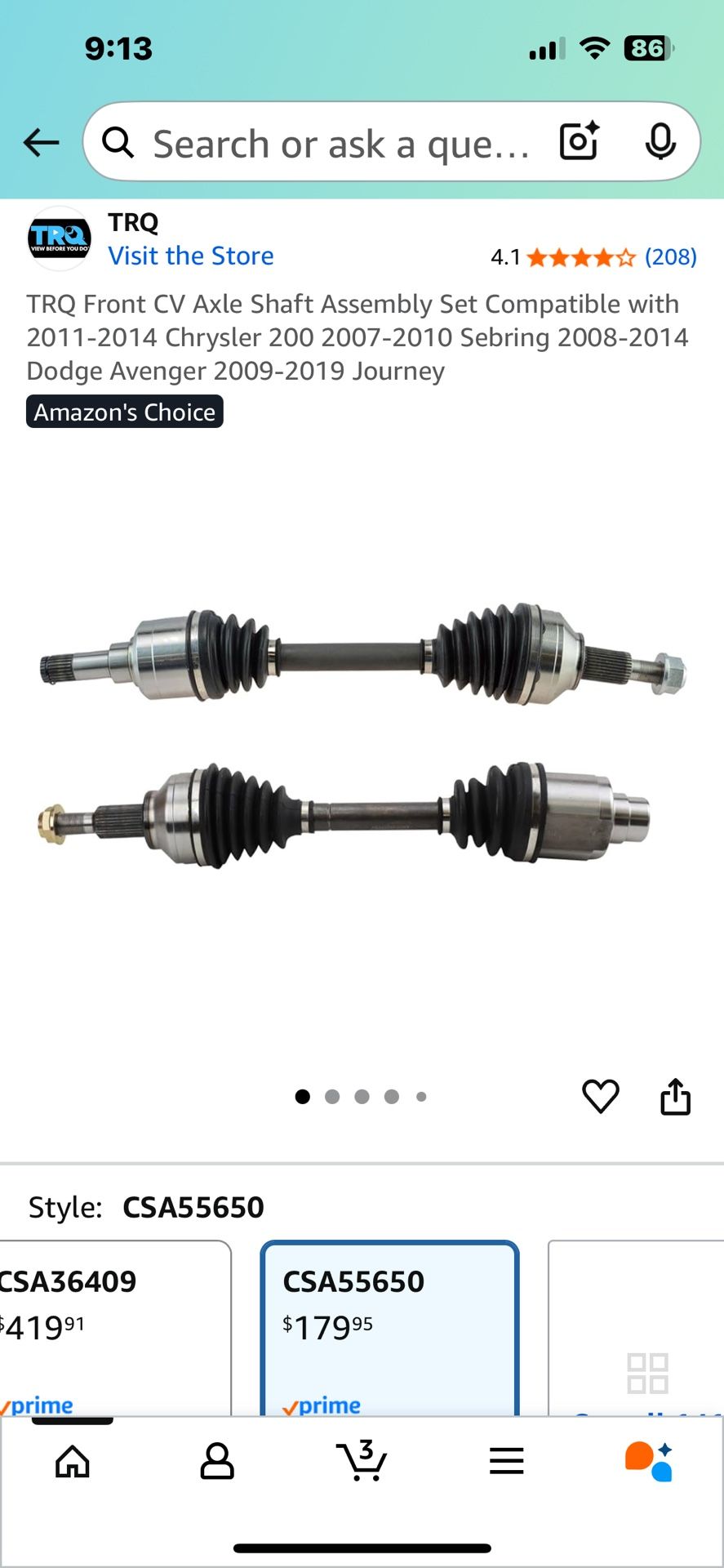CV Axles, 2-New Frt For Sebring/Journey/Avenger. See Both Pic’s