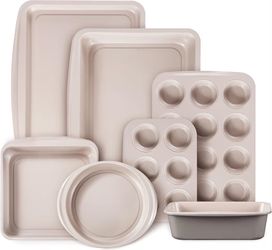 CAROTE 7-Piece Baking Pans Set, Nonstick Bakeware Sets, Gray & Khaki -NEW (3277/10)