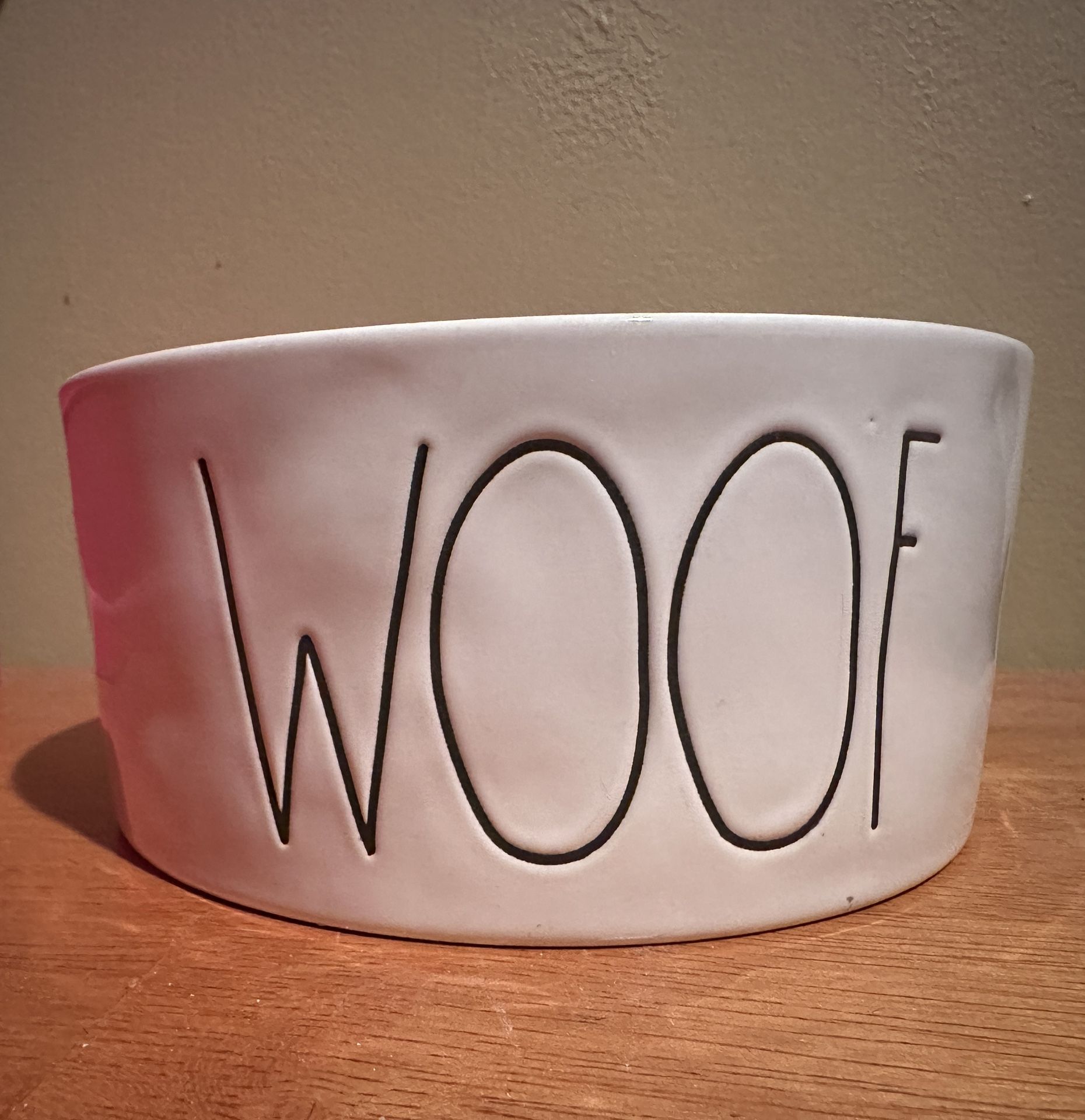 Rae Dunn WOOF 6” Pink Dog Bowl