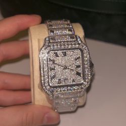 Moissanite Diamond Iced-Out Unbranded Watch, Stainless Steel
