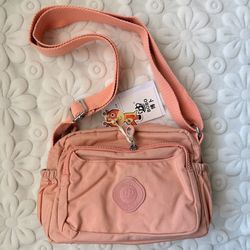 Lightweight Waterproof Nylon Small Crossbody Bag Multi Pocket Pink