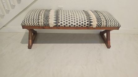 Upholstered Wood Bench with Boho Fabric Cushion