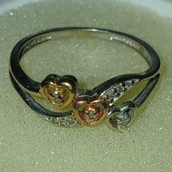 10k White Gold Tri Tone Heart Ring 