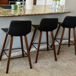 Modern Bar Stools (Set of 3) – Wood & Black