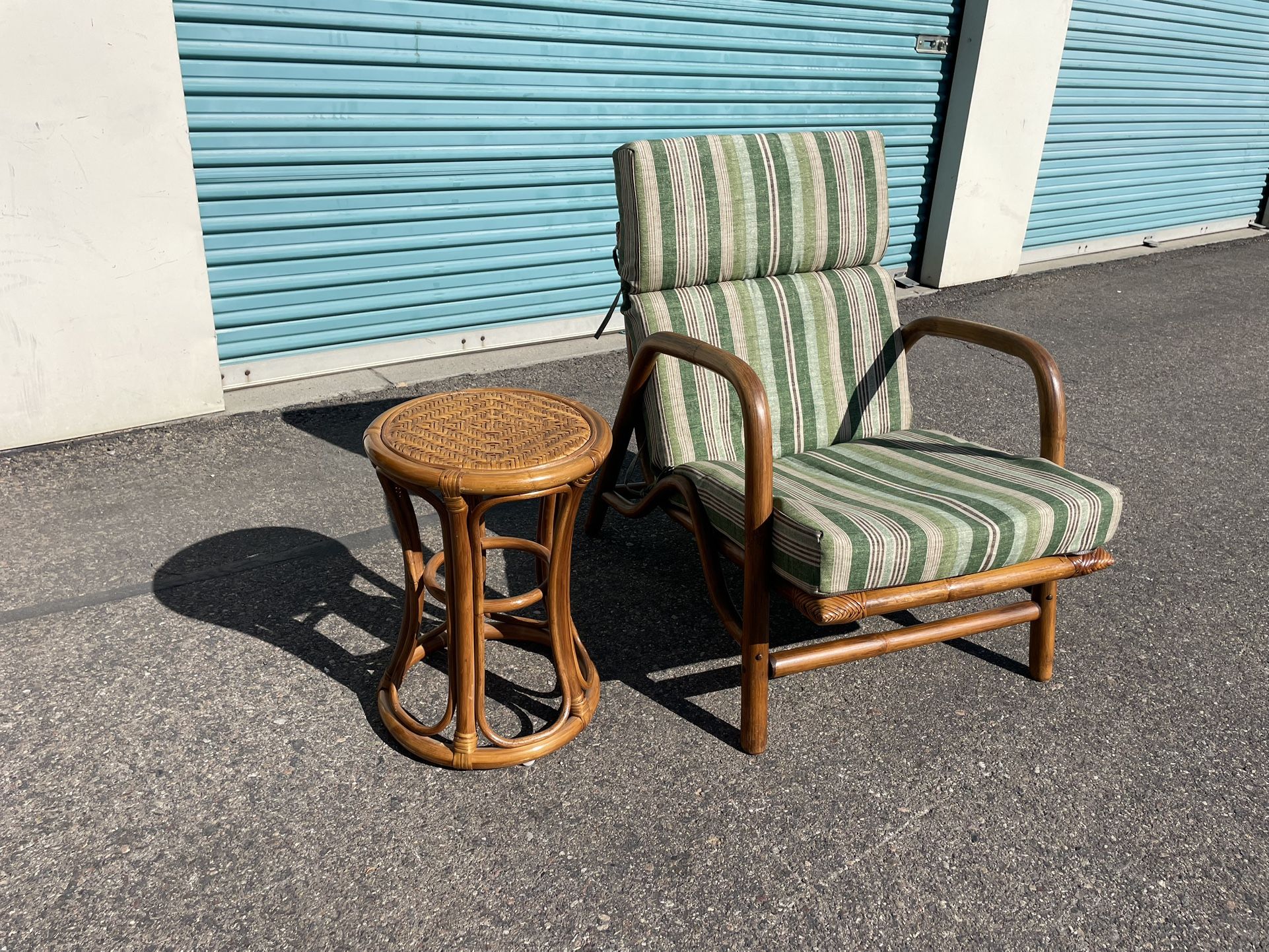 Vintage Mid Century Rattan Bamboo Lounge Chair & side table