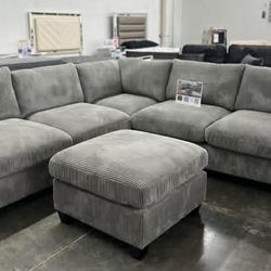 New 99x99 Corduroy Sectional Couch With Ottoman / Free Delivery 
