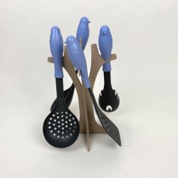 Bird-Shaped Handle Kitchen Utensil Set with Tree Stand