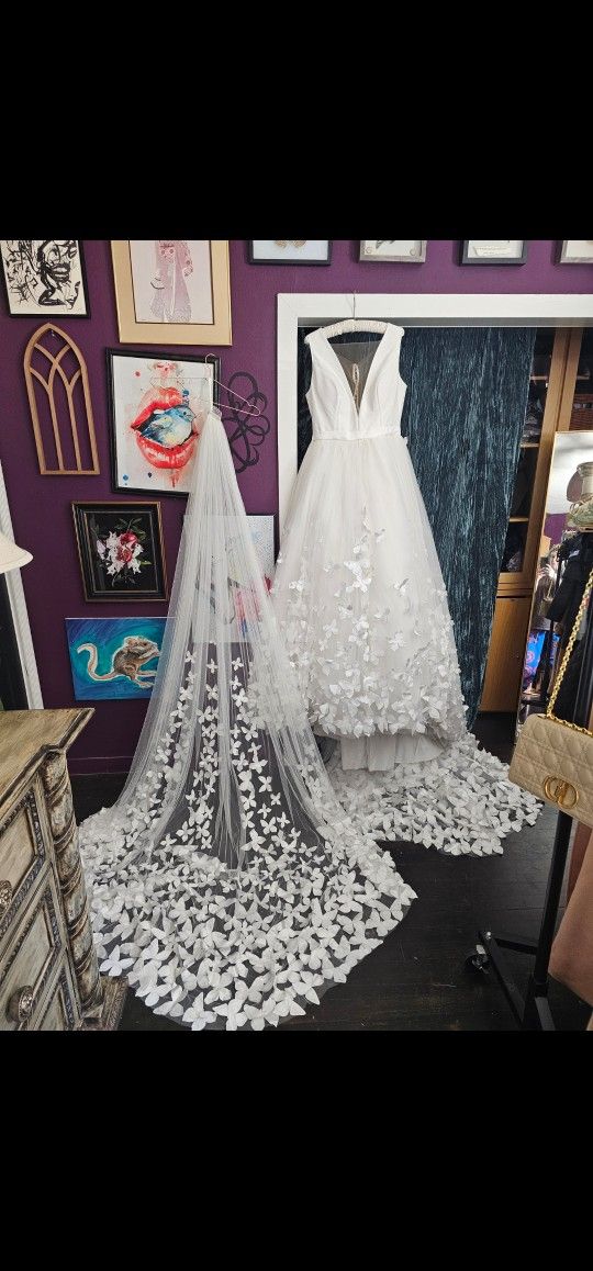 Butterfly Wedding Gown & Cathedral Veil