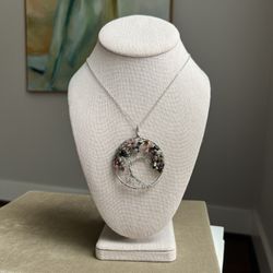 Tree Of Life Crystal Chip Pendant Necklace ( firm on price  )