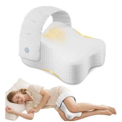 Memory foam Knee pillow for side sleepers - Large White Cushion for Thigh, Knee, Back & Leg Support