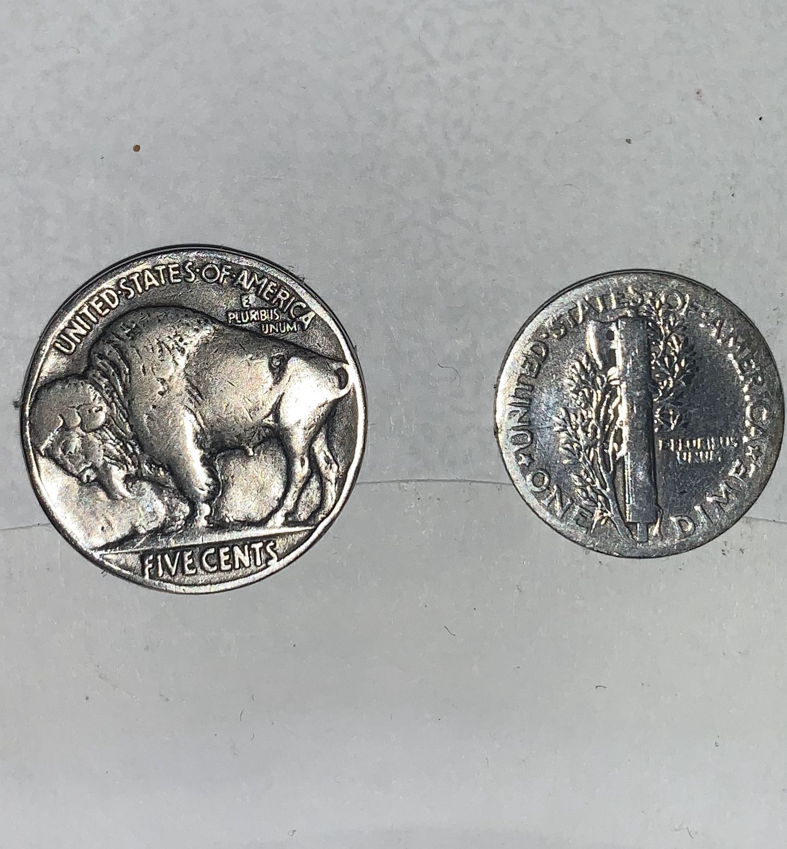 Buffalo Nickel 1937 RARE and Mercury Silver Dime 1939 RARE
