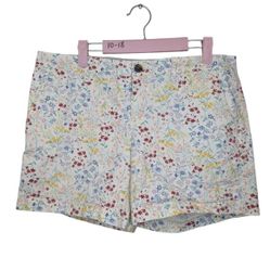 Old Navy Everyday Shorts Womens 10 White High Rise Floral Chino Flat Front