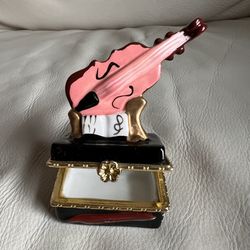 Pink Violin Mini Trinket Box with Gold Accents