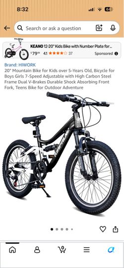 20" Mountain Bike for Kids over 5-Years Old, Bicycle for Boys Girls 7-Speed