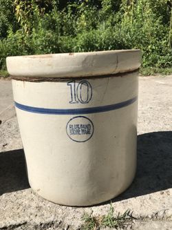 Antique 10 Gallon Blue Band Stoneware Crock