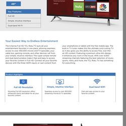 TCL 49in Roku  Smart Tv $50