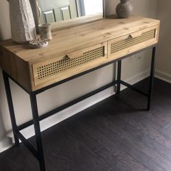 Rustic Console Table with 2 Drawers Entryway Hallway Farmhouse Country Style, Cabin-Inspired Natural Finish (Natural Brown)