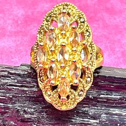 Citrine glass cocktail ring Sz 8