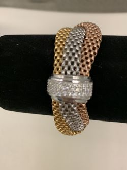 Silver 925 Bracelet Italian Handcrafted 3 color zirconia eccent