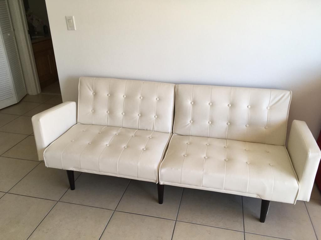 Futon white leather sofa