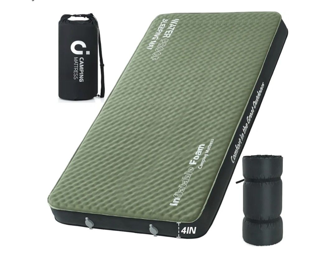 CYMULA Self Inflating Double Sleeping Pad, 4in Ultra-Thick Foam Camping Mattress 2 Person with Air Pump Sack Floor Bed for Adults Inflatable Sleeping 