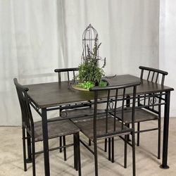 Compact Wood & Iron Kitchen Dining Table & 4 Chairs 