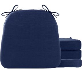 4 Chair Cushions W/Ties, Non-Slip Backing, Machine Washable Removable Cover, 16"x16"x2"-Navy