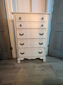 White Painted 5-Drawer Tall Dresser