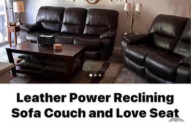 Leather Power Reclining Sofa Couch and Matching Love Seat