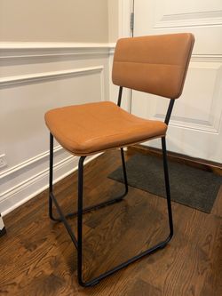 Set of 3 Counter Stools, 26" Seat Height - Cognac Faux Leather