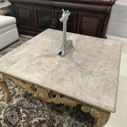 Marble Coffee Table With 2 Marble End Tables  And Crystal Lamps
