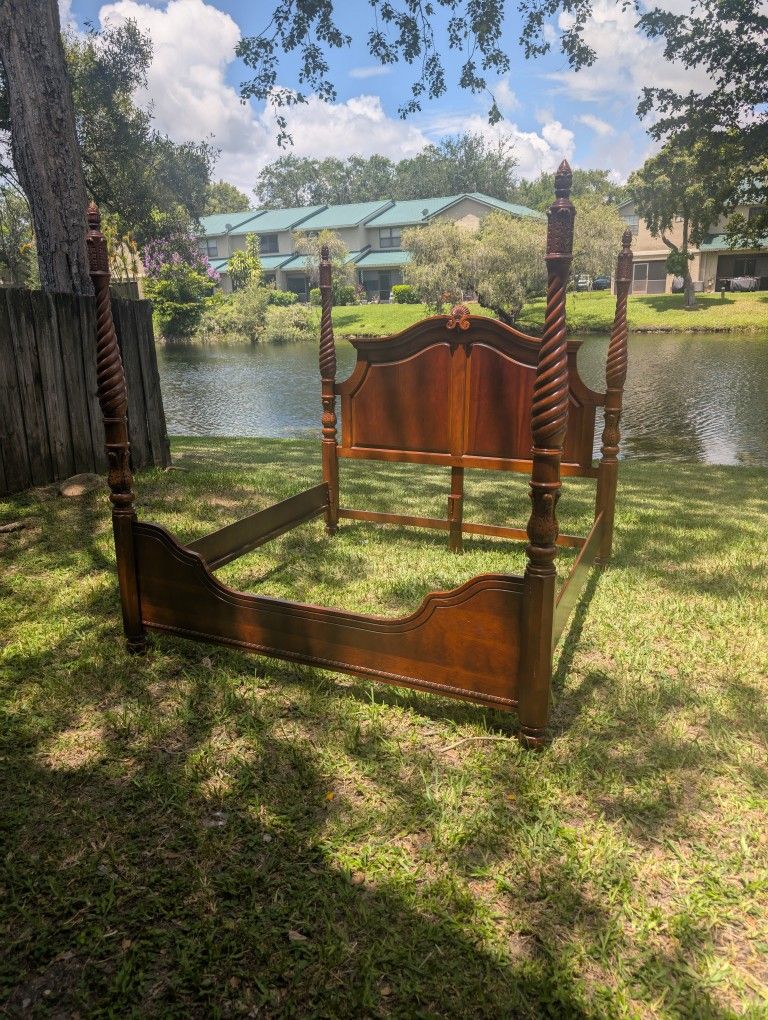 King Four-Poster Bed Frame – Carved Wood – $300 OBO
