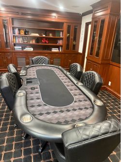 Professional Grade 10-12 Player Poker Table – Casino Style    Elevate your home game room with this high-end, casino-style poker table. Designed for c