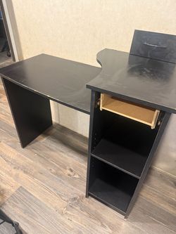 Black Computer Desk with Shelves and Drawer