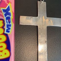 7 Inch Sterling Silver Cross With Hearts Pendant 