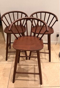 Set of 3 Windsor Wood Counter Stools